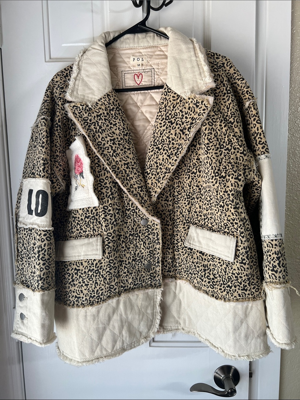 POL Leopard Teddy Jacket with Cream Quilted Accents